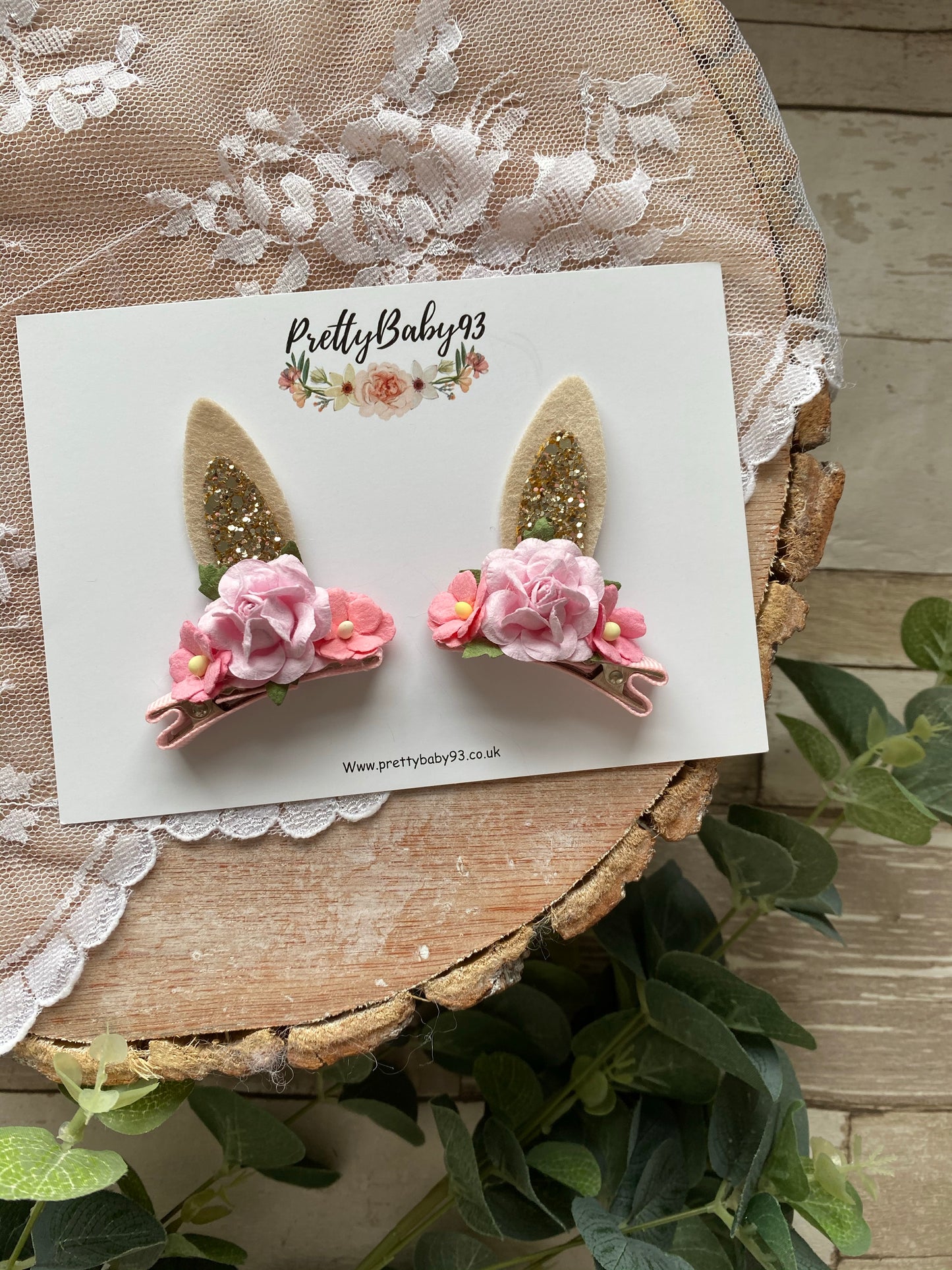 Bunny pigtail clips (pink) (4661622079553)