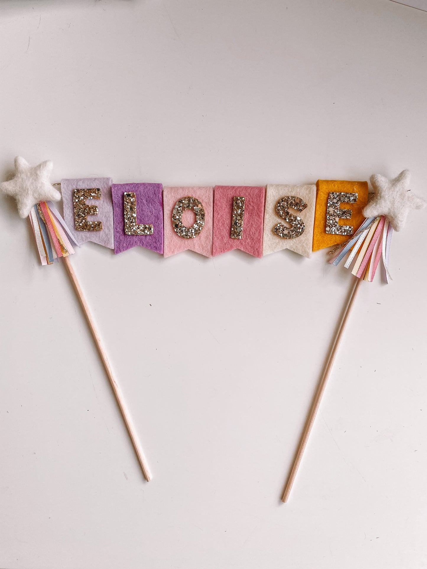 Birthday cake topper - felt with shooting stars or hearts