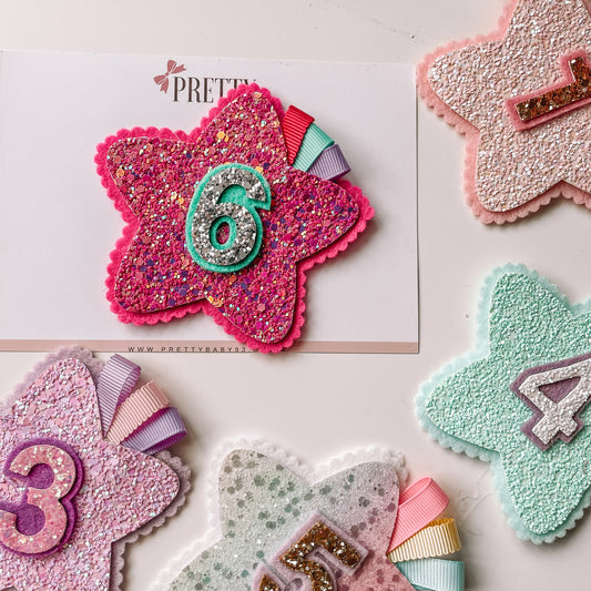 Glitter Star Birthday badge (scalloped)