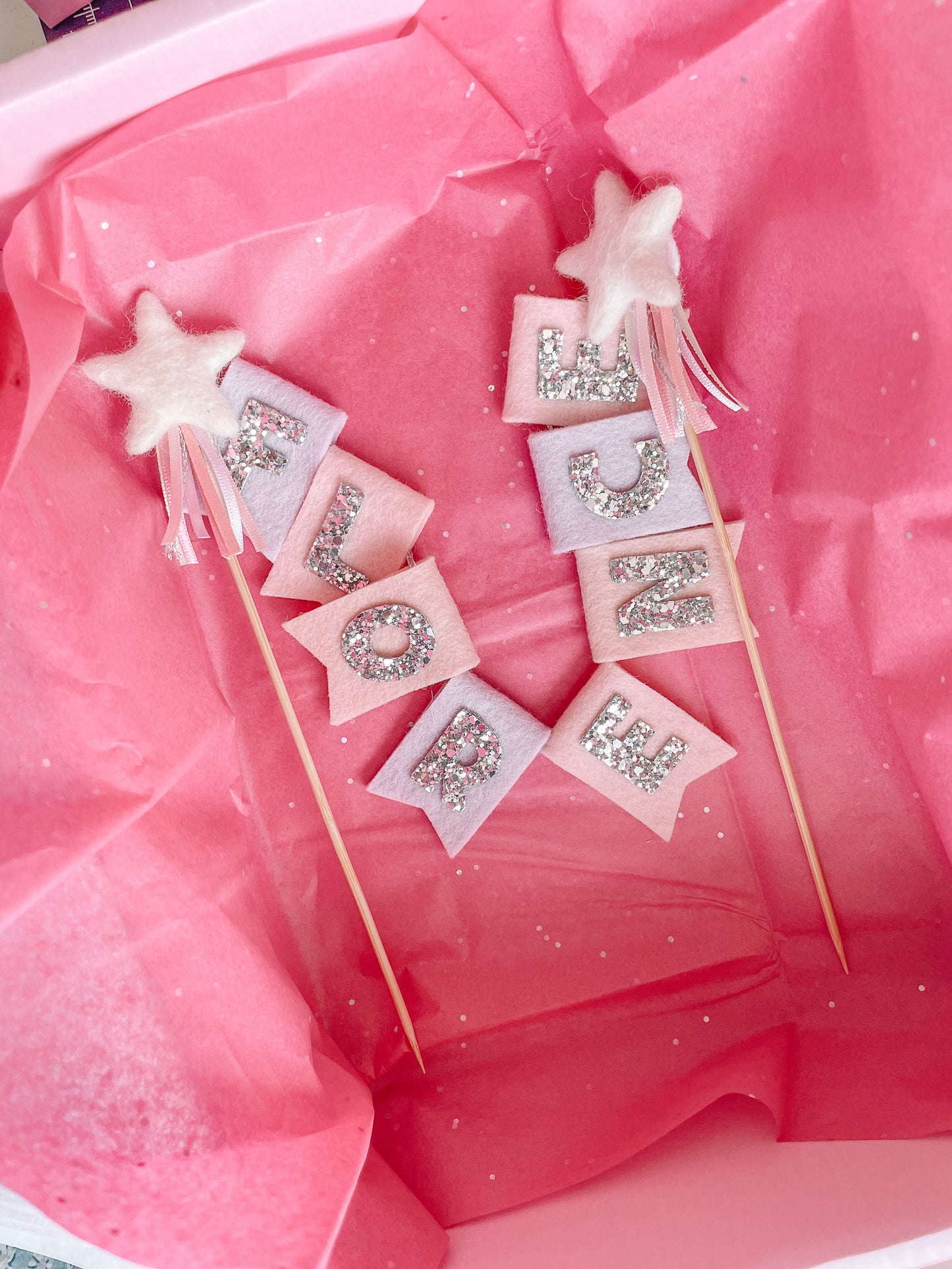 Birthday cake topper - felt with shooting stars or hearts