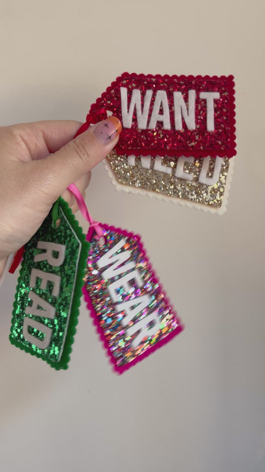 Christmas tags - want, need, wear, read