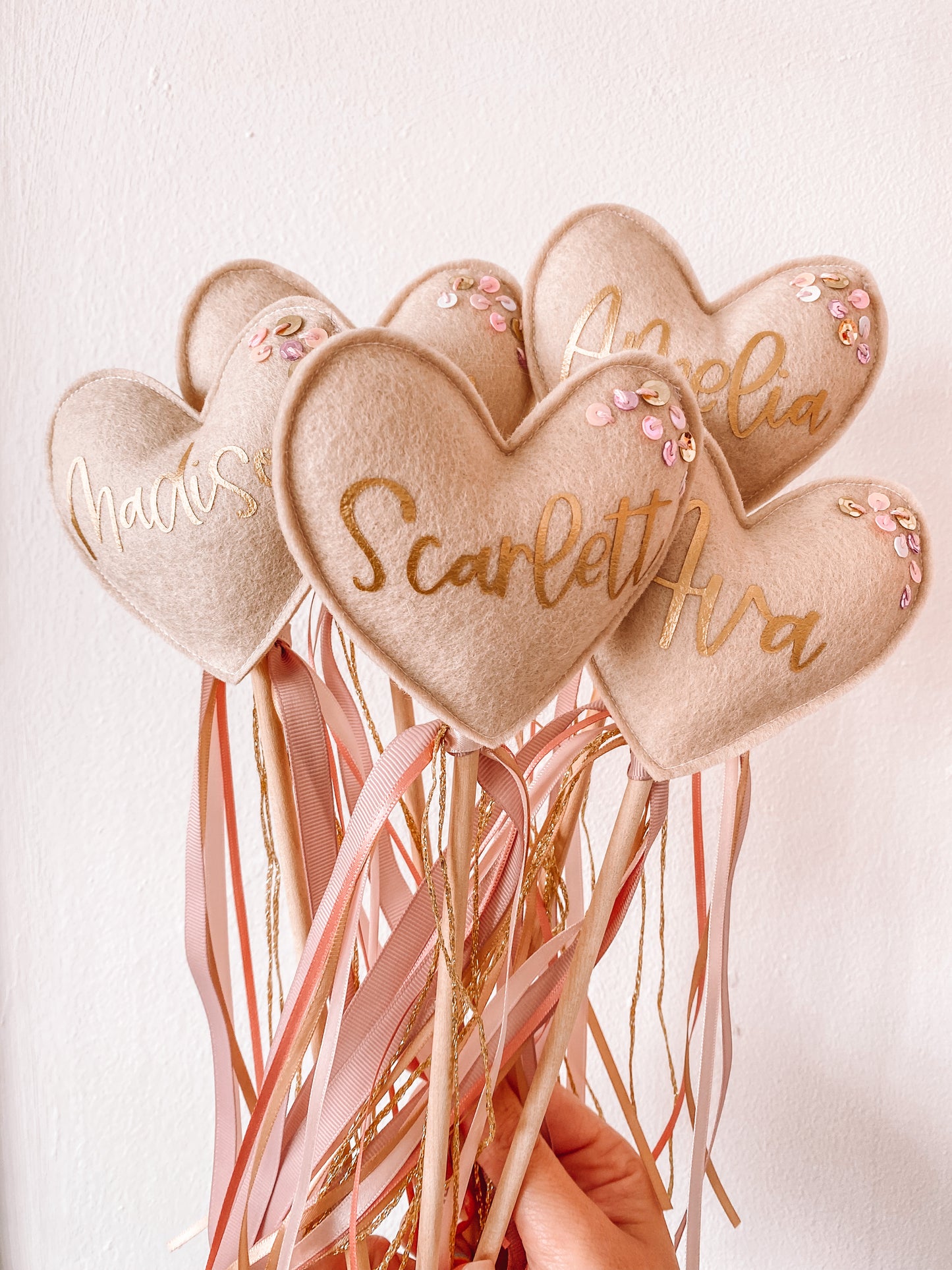 Personalised flower girl/ name heart wand