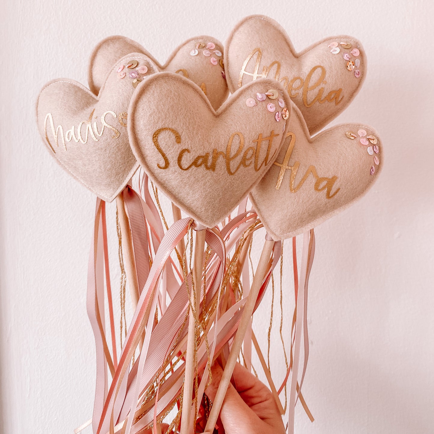 Personalised flower girl/ name heart wand