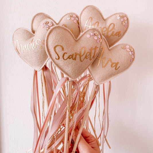 Personalised flower girl/ name heart wand