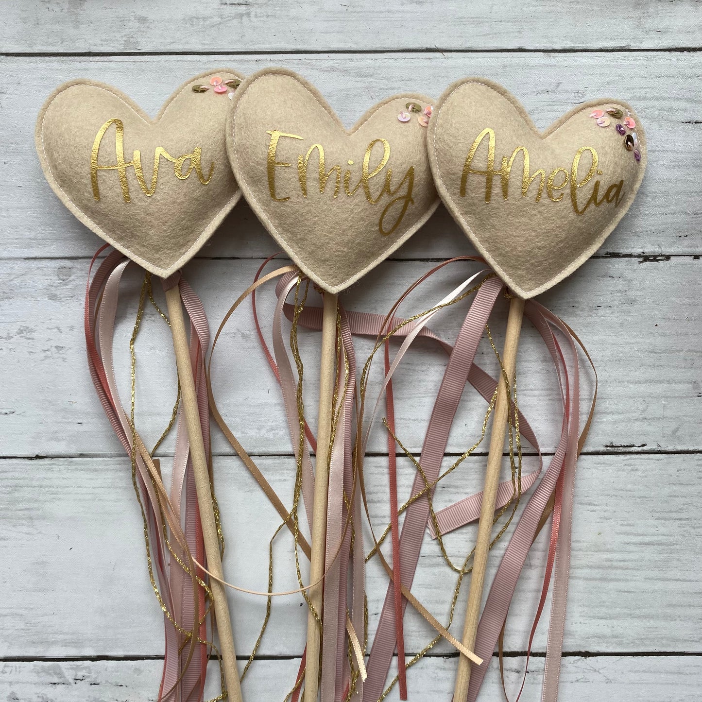 Personalised flower girl/ name heart wand