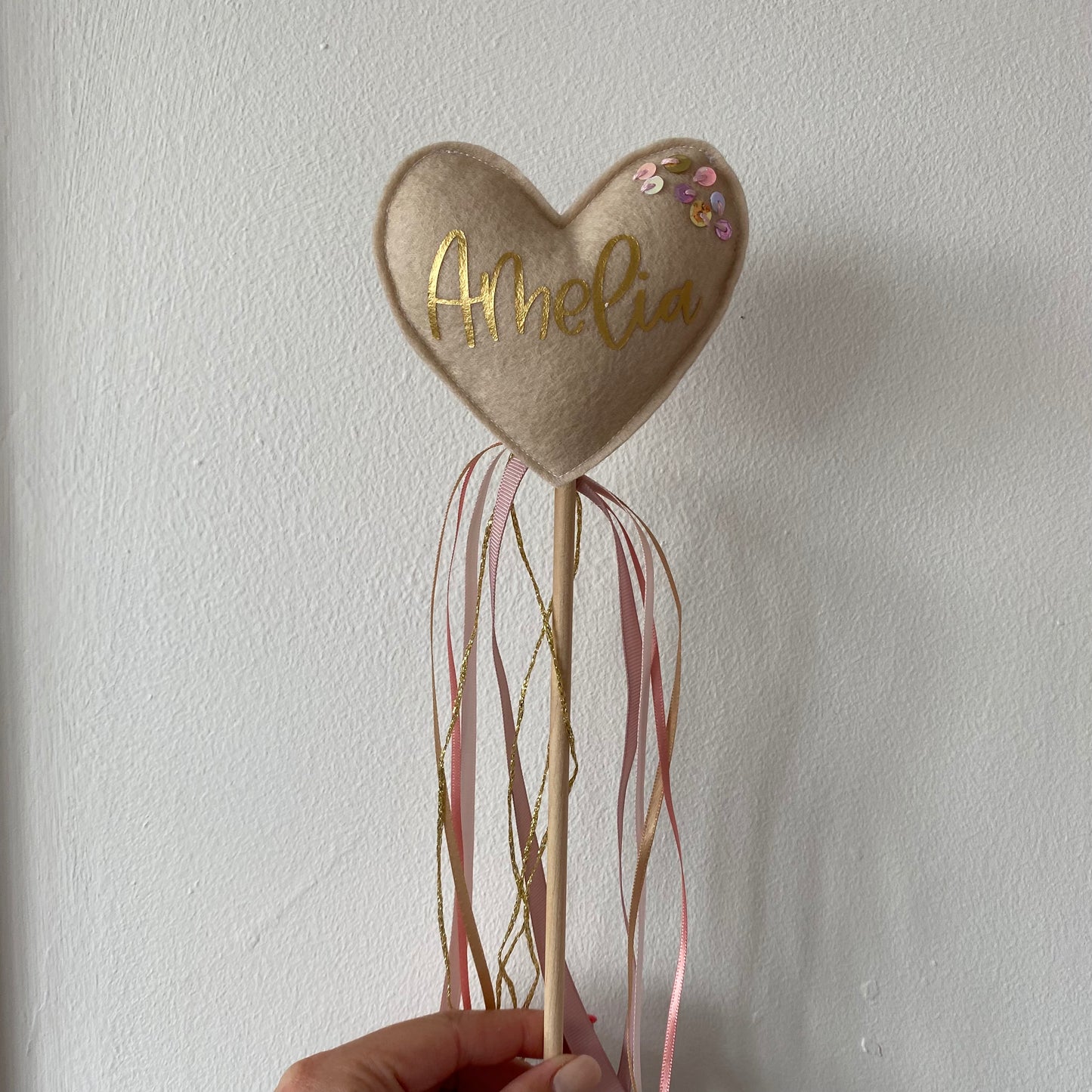 Personalised flower girl/ name heart wand